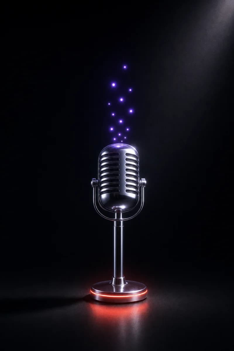 A microphone with the first words rising from it